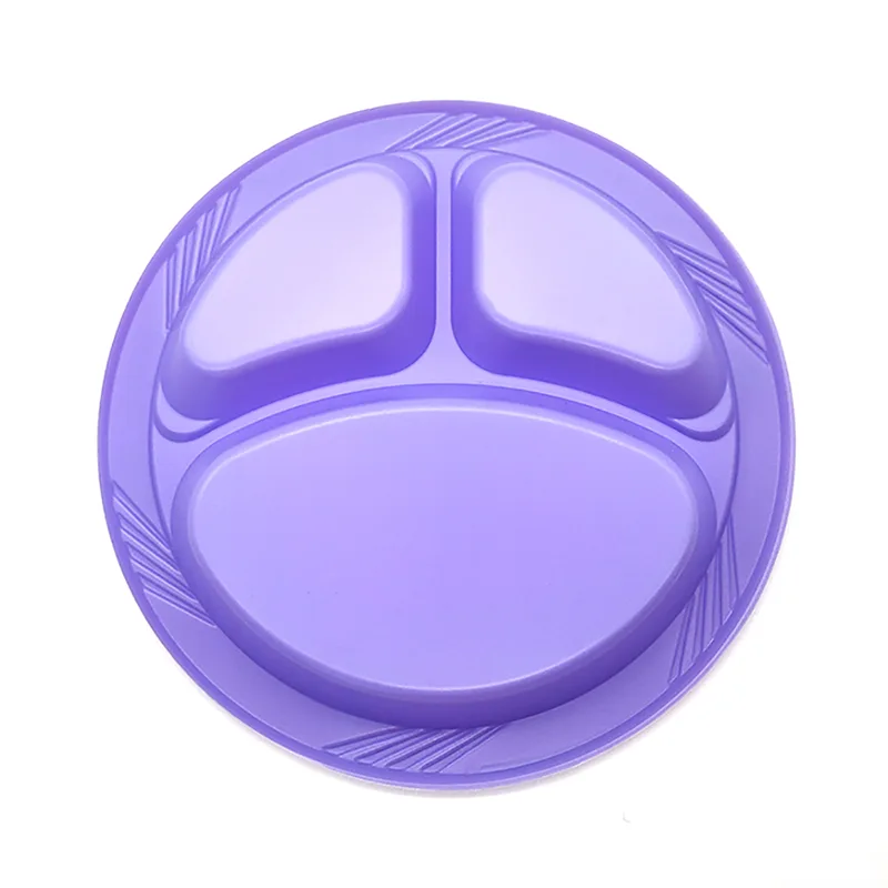 10 ইঞ্চি 3-বগি ডিসপোজেবল গোলাকার প্লাস্টিক প্লেট